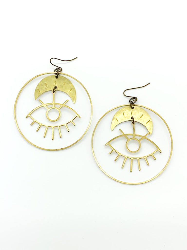 Circle Eye Moon Earrings