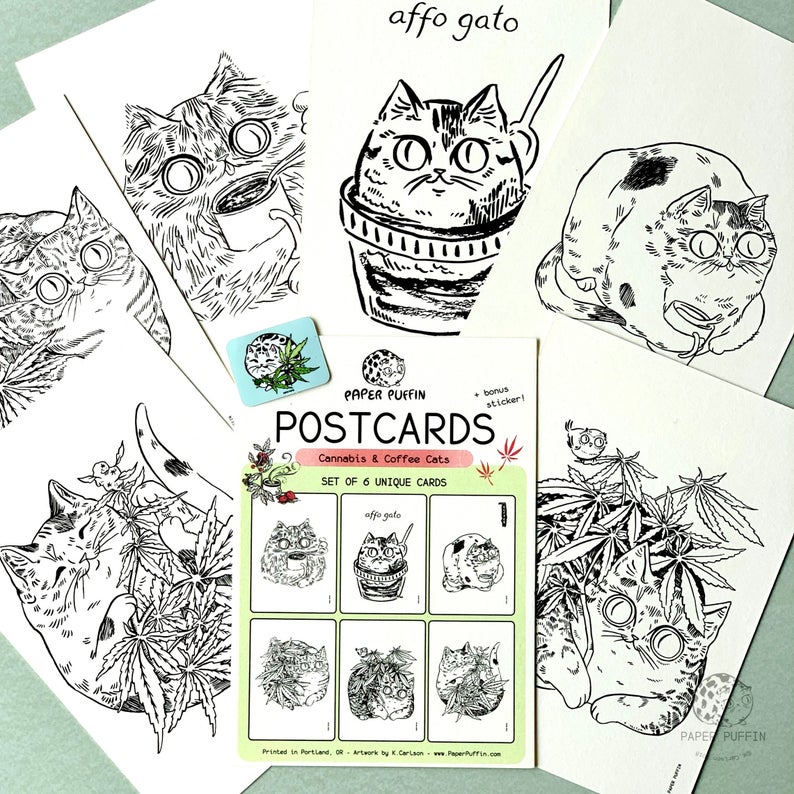 Coffee + Cannabis Cats Postcard Set