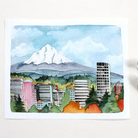 Portland Skyline with Mt. Hood Print