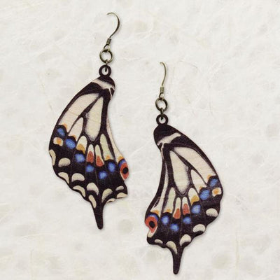 Old World Swallowtail Butterfly Wing Wood Earrings