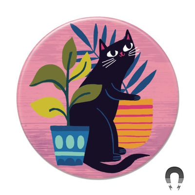 Black Cat + Plants Magnet