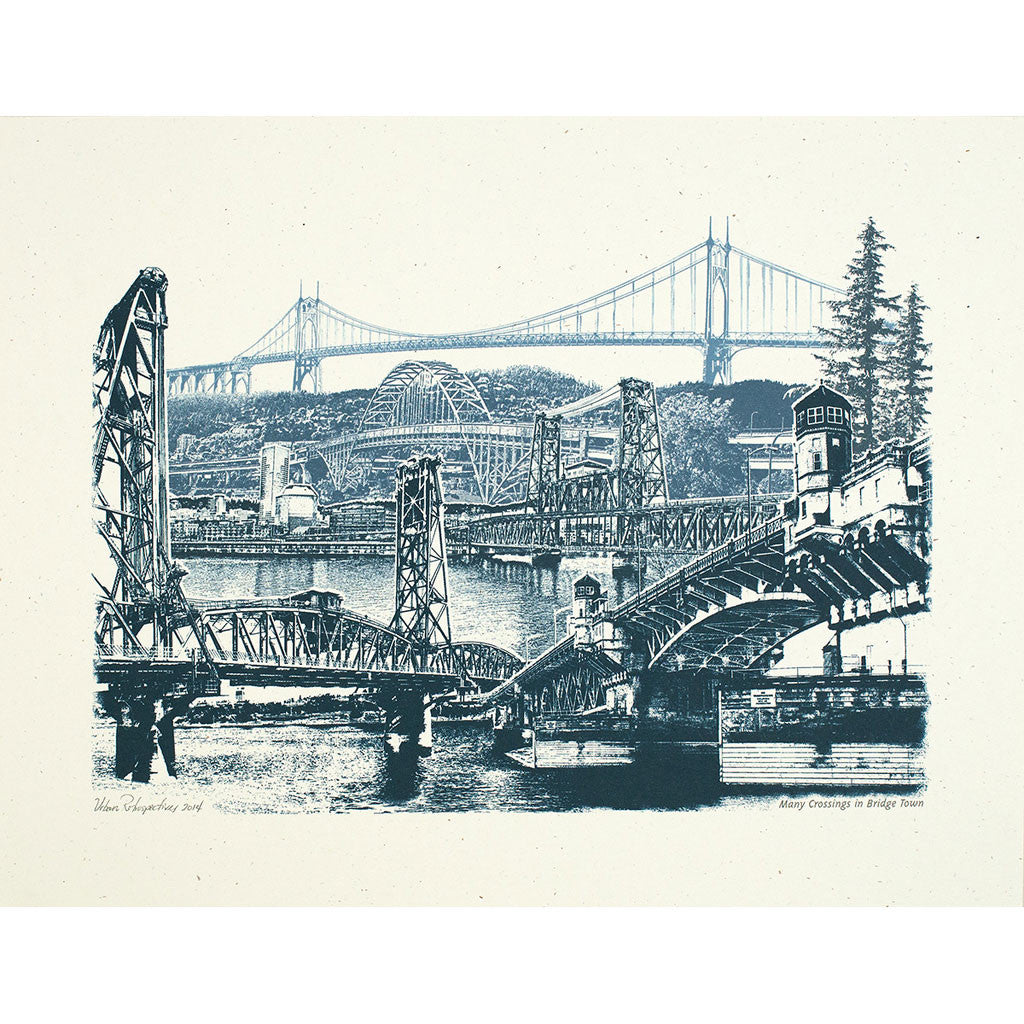 Many Crossings in Bridgetown Portland bridges print