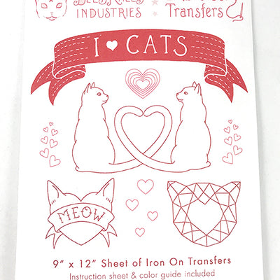 I Heart Cats Iron-On Embroidery Transfers
