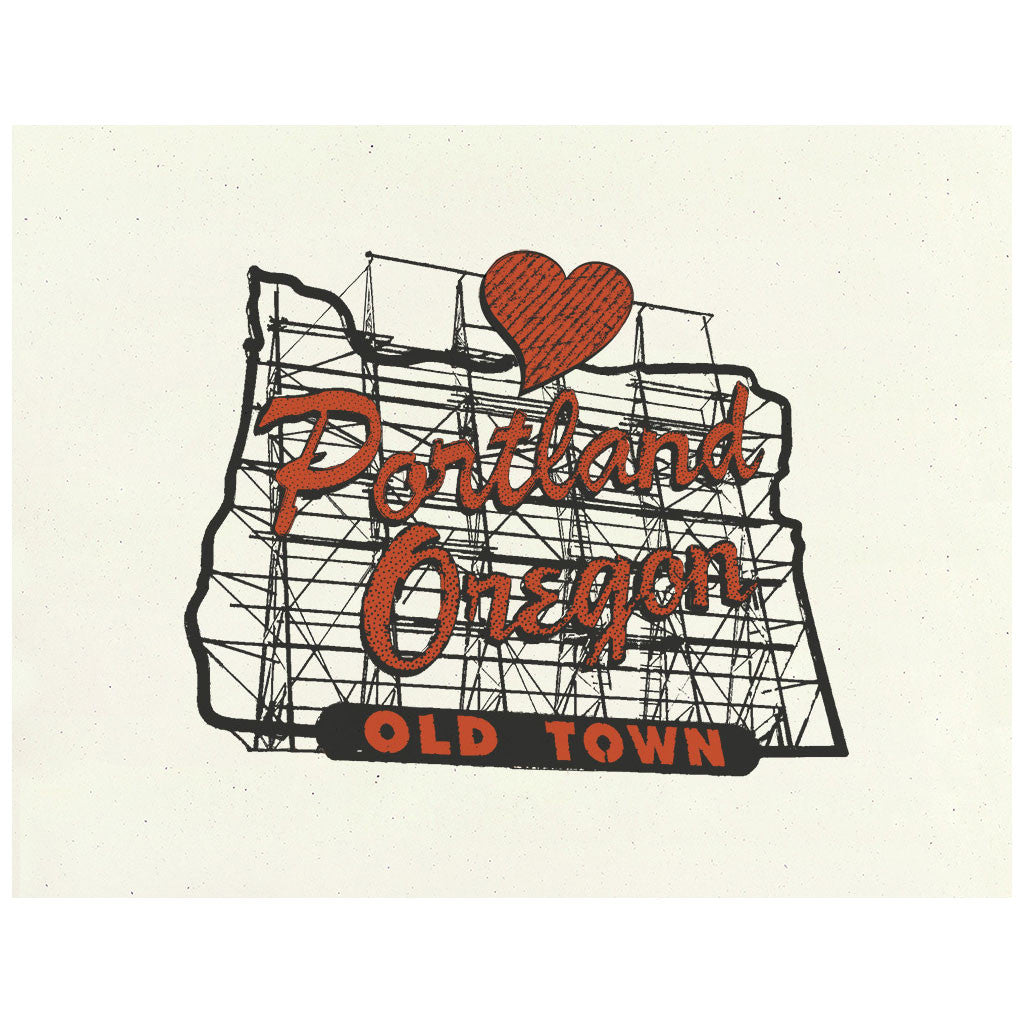 Portland, Oregon Old Town sign with heart art print