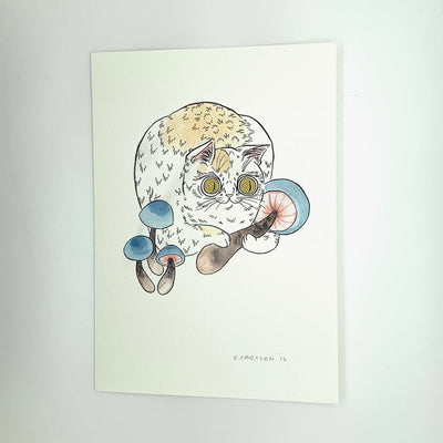 Blue Mushroom Cat Print