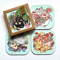 Flower Cats Coaster Set