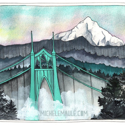 Mt. Hood with St. Johns Bridge Print