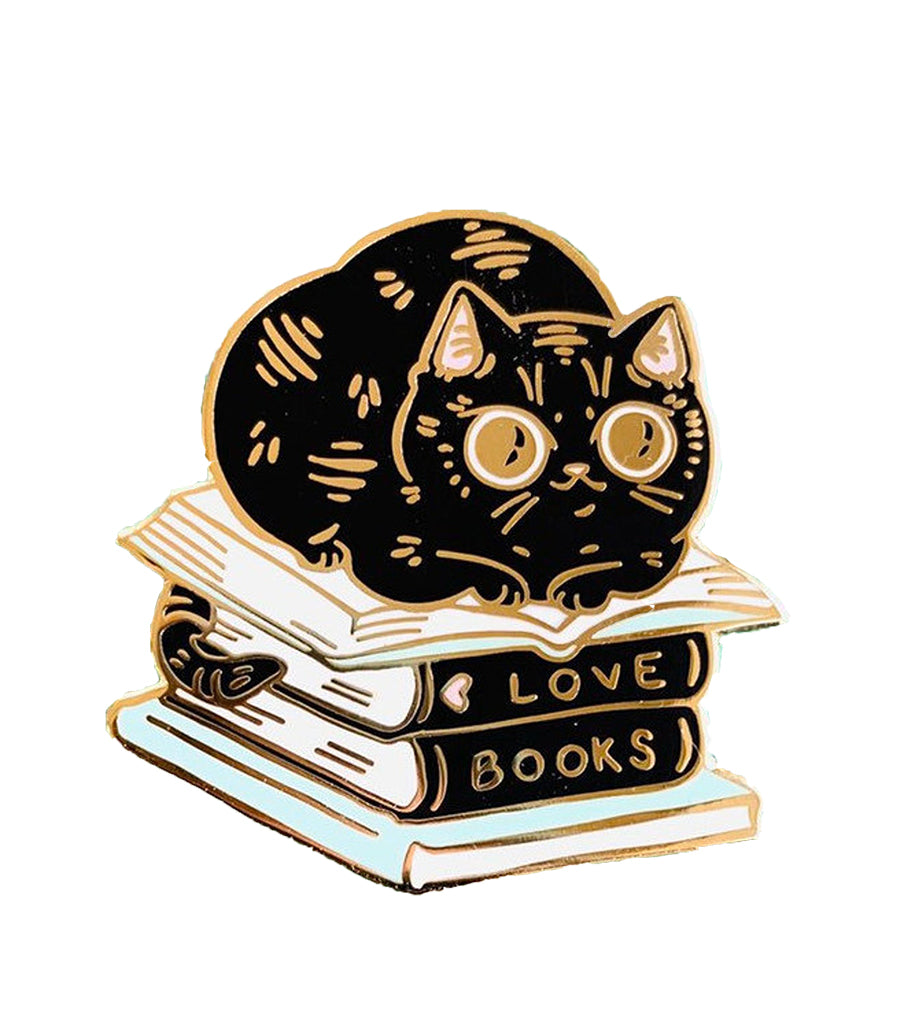 Book Stacks Cat Enamel Pin