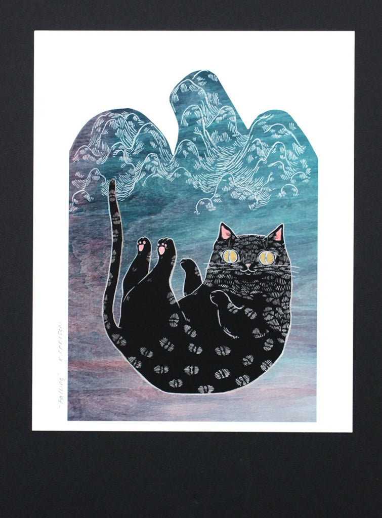 Falling Black Cat Print