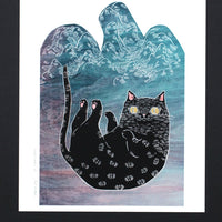 Falling Black Cat Print