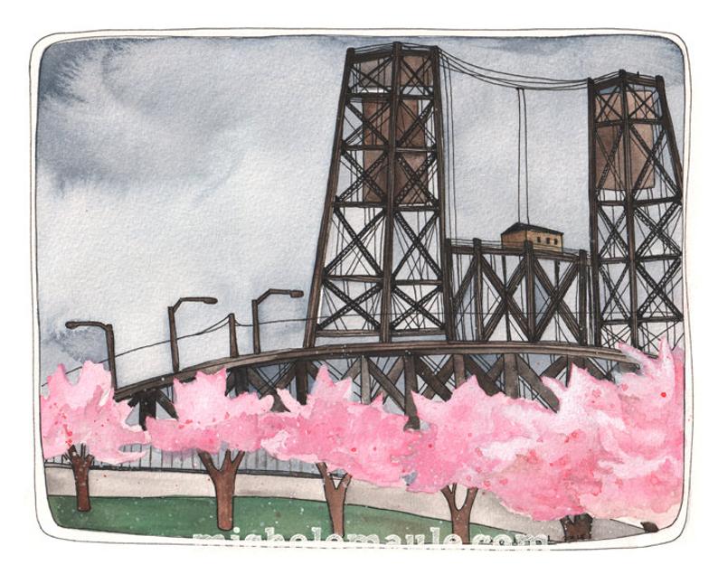 Steel Bridge in Spring Print